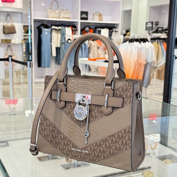 Michael Kors Hamilton Small Satchel Shoulder Bag MK Dust Multi Exotic Embossed - Picture 4 of 14